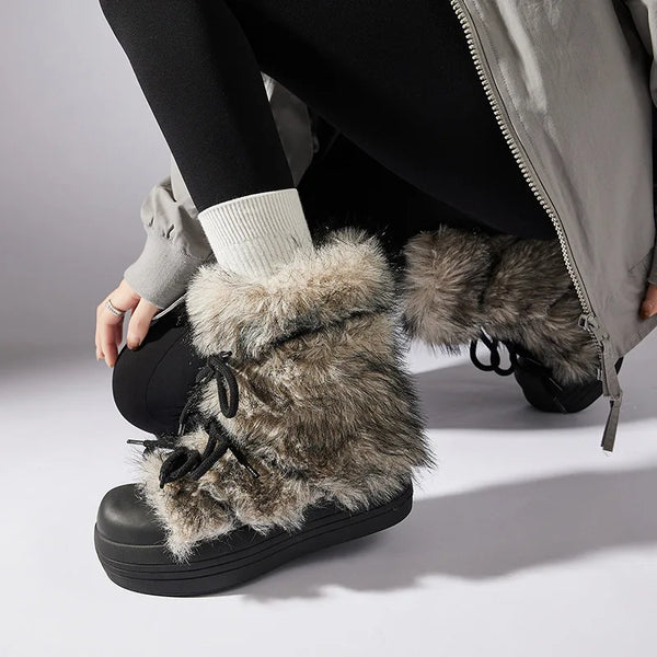 Autumn/Winter Plush Warm Long Hair Butterfly Knot Internet Thick Bottom Snow Boots