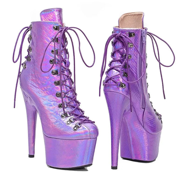 Botas modernas de tacón alto para fiesta con plataforma para mujer de 17 cm/7 pulgadas, zapatos de baile en barra