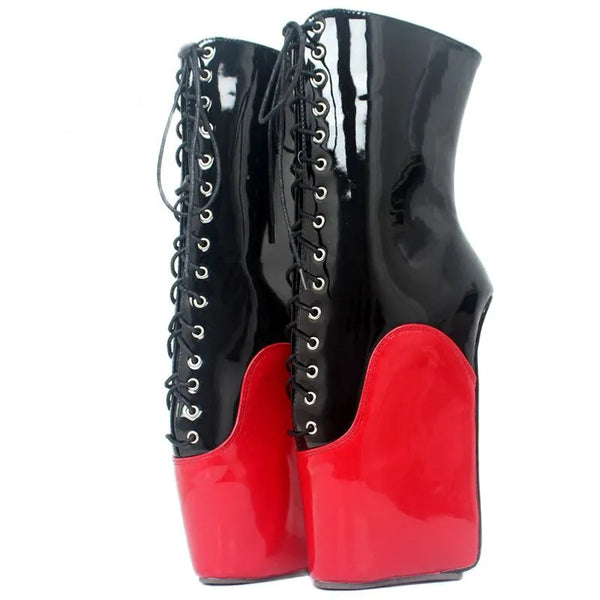 7" High Wedge Ballet Heel Boots PU Leather Pointed toe Lace up Ankle Boots