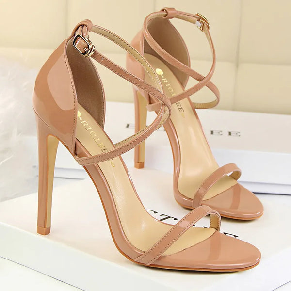 Pumps Open Toe High Heels Patent Leather Women Heels Stiletto 11 Cm 7.5cm