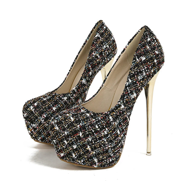Spring Autumn Fashion Metal Stiletto High Heels Platform Pumps