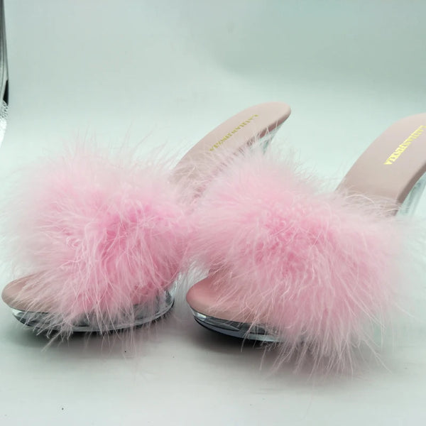 13CM Stripper Feathered Crystal Shoes