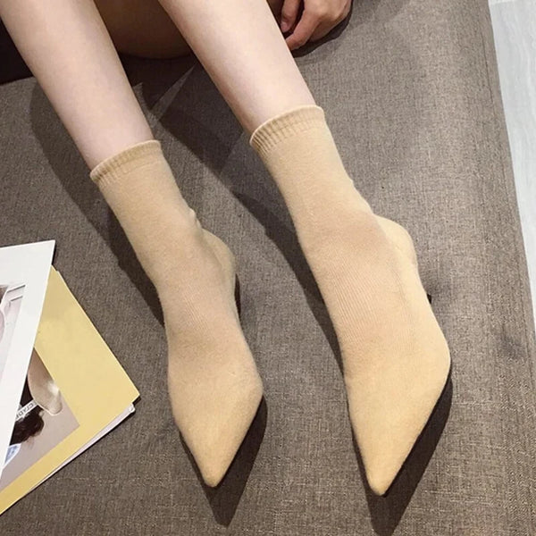 Autumn Winter Casual Cozy Low Thin Heels Knitting Stretch Fabric Ankle Sock Boots