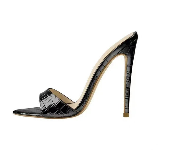 Hollow out Fine Heel Crocodile Pattern Comfortable Casual High Heel Sandals for Outer Wear