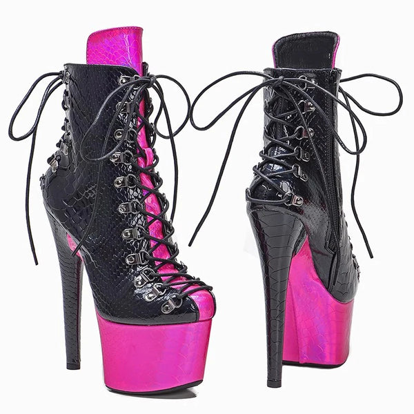 Botas modernas de tacón alto para fiesta con plataforma para mujer de 17 cm/7 pulgadas