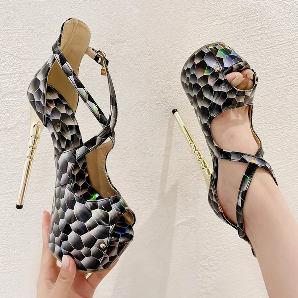 Extreme Peep Toe Hollow Out Platform Women Sandals Super Stiletto Heels
