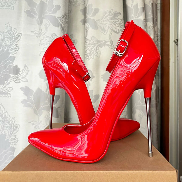 Red 16cm Metal Ultra High Heels Stilettos Shiny Red Patent leather Sexy Women