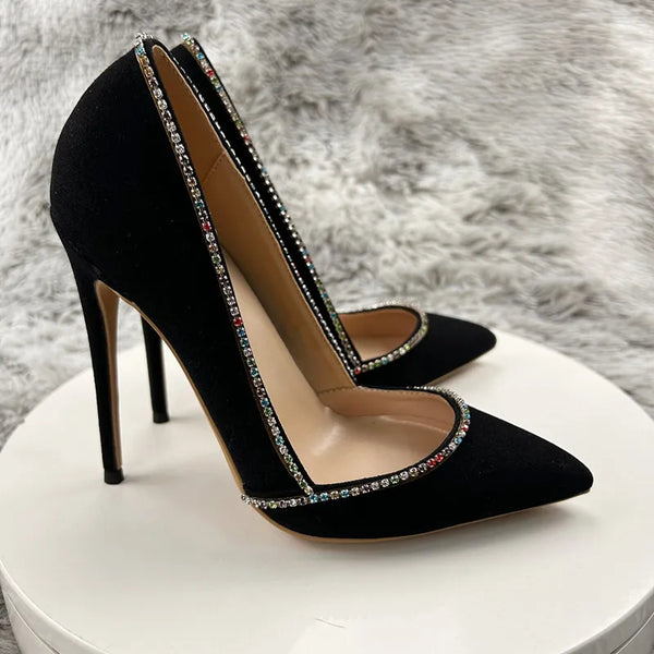 Autumn and winter new diamond black gold high-end stiletto high-heeled shoes