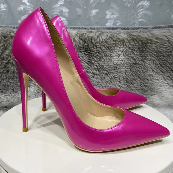 Zapatos de tacón alto 12cm rojo rosa perlado rojo metalizado y brillante