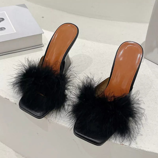 New Woman Pink Feather Transparent Strange High Heels