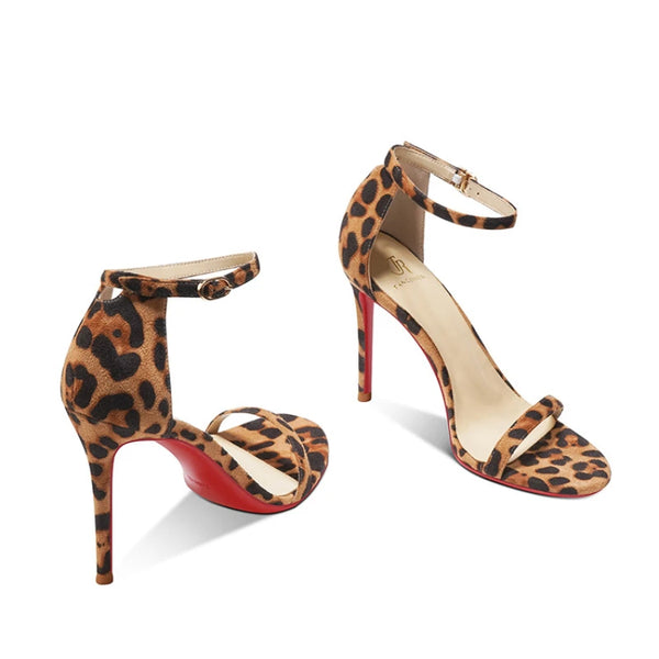 Leopard print suede one-piece sandals for women's