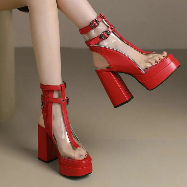 Summer Women Ankle Boots Platform Square High Heel Ladies Short Boots