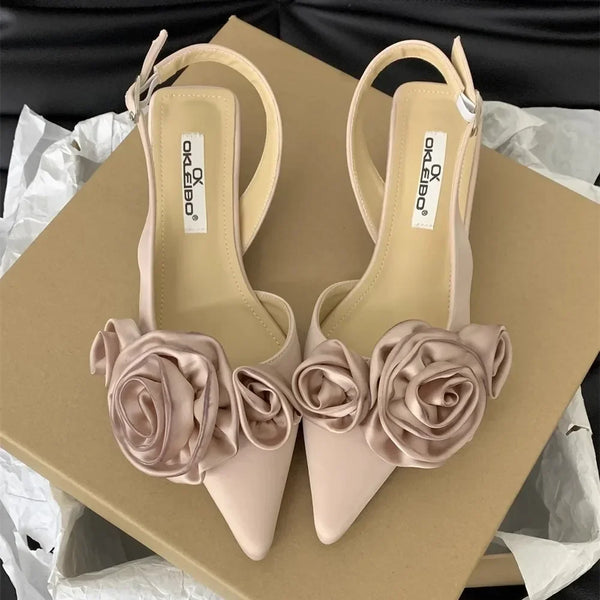 Elegant Woman Sandals High Heeled Sweet Rose Closed Toe Footwear