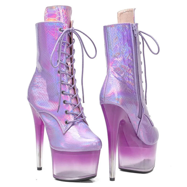 Botas modernas de tacón alto para fiesta con plataforma para mujer de 17 cm/7 pulgadas