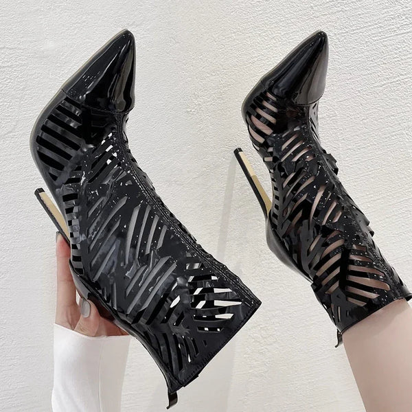 Sexy Hollow Out High Heels Ankle Boots Sandals Women Pointed Toe Female Shoes