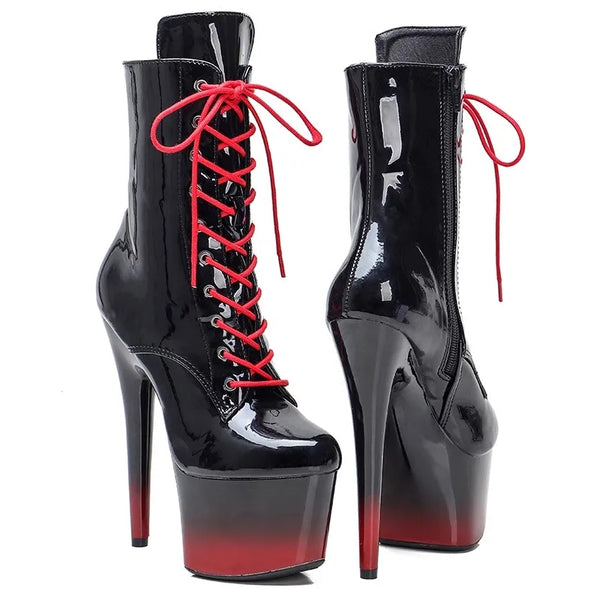 Botas modernas de tacón alto con plataforma para mujer, parte superior de PU, 17 cm/7 pulgadas, para fiesta