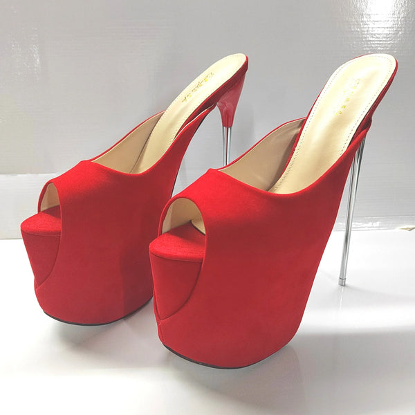 Zapatillas de verano rojas de punta abierta y tacón fino de 19 cm