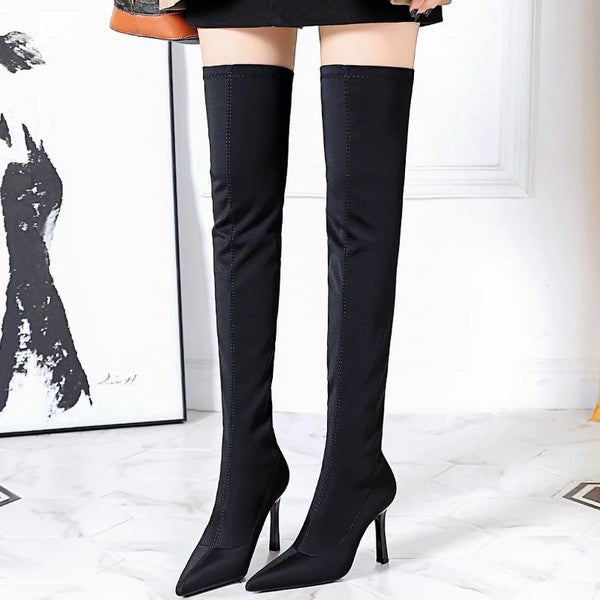 Women Slim Fitting Knee Length Boots Winter Shoes Sexy Long Boots High Heels
