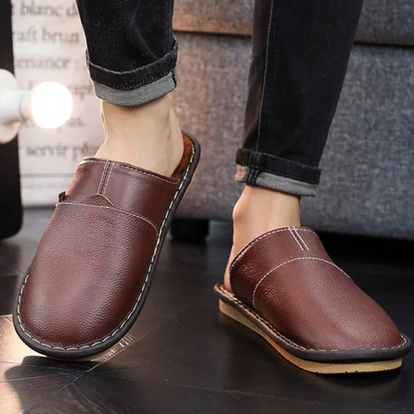 Pantuflas de hombre de piel para invierno, para interior