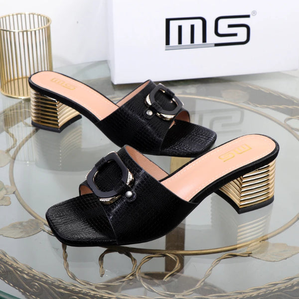 High-heeled women's slippers Summer of new thick-heeled square buckle plus size sandals
