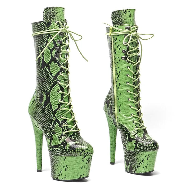 Botas modernas de tacón alto con plataforma para fiesta de 17 cm/7 pulgadas para mujer