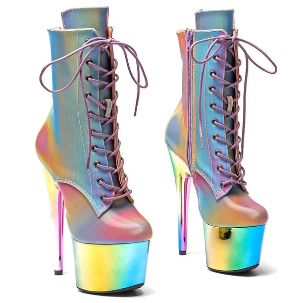 Botas modernas de tacón alto con plataforma para fiesta de 17 cm/7 pulgadas para mujer