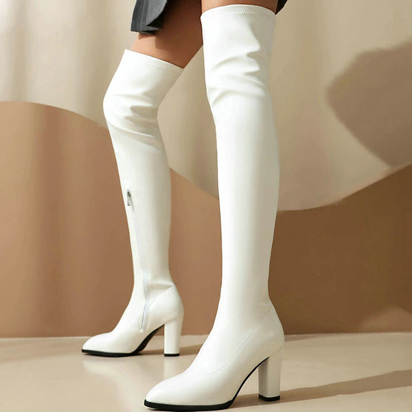 Women Over the Knee Boots Pointed Toe Square High Heel Ladies Long Boots