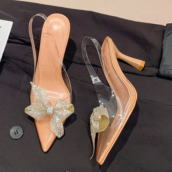 Fashion PVC Clear Butterfly Rhinestone Pumps Transparent Stiletto Heeled