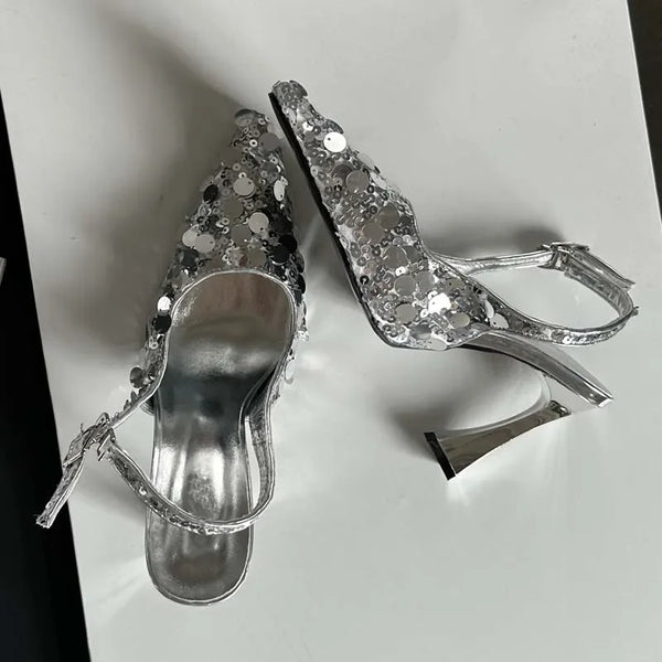 Sequin Cloth Slingbacks High Heels Women Pumps