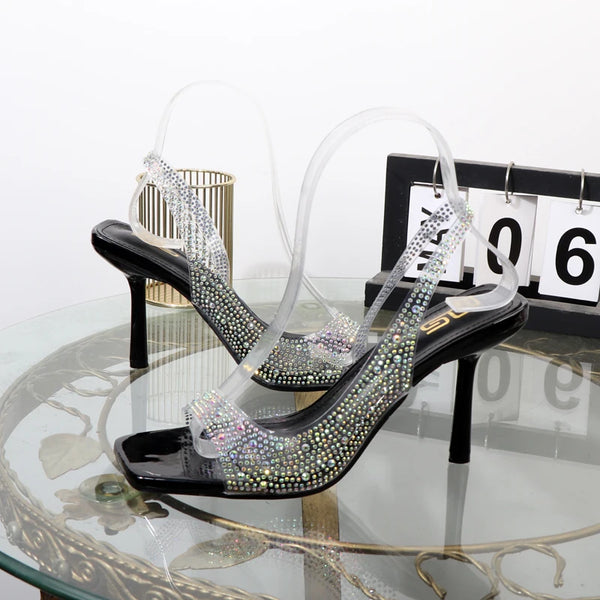 Zapatos de tacón alto transparentes Verano pedrería Lujo Elegancia Zapatos de mujer