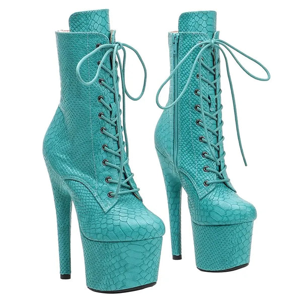 Botas modernas de tacón alto con plataforma para fiesta, de PU, de 17 cm/7 pulgadas, para mujer