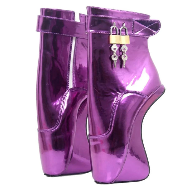 Ballet Boots 18CM Super High Heel Lockable Ankle Straps Hoof Wedge Sole Exotic  Boots