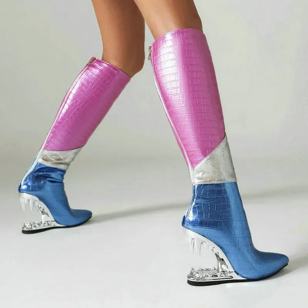 Women Knee High Boots Pointed Toe Strange Style Ladies Calf Boots