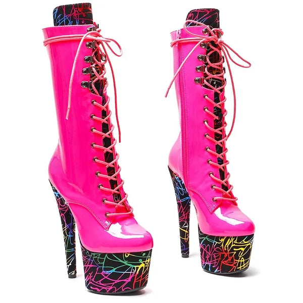 Botas modernas de tacón alto para fiesta con plataforma para mujer de 17 cm/7 pulgadas