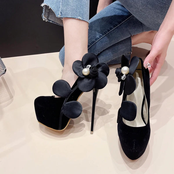 Design Style Platform Flower Pumps Women Fashion Nightclub Prom  Slip On Shoes