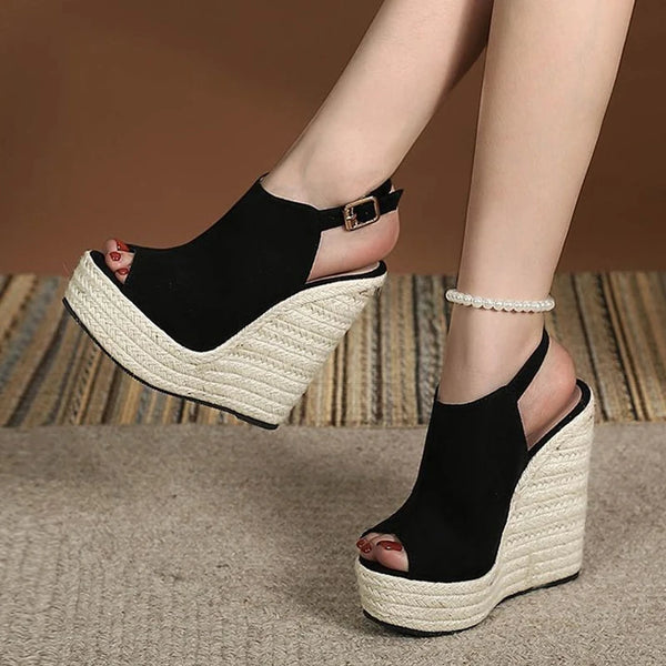 Black Women Platform Wedge Sandals Summer