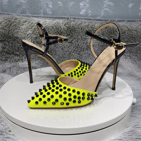 Tacones altos con punta puntiaguda, sexys, color verde limón, de 12 cm para mujer