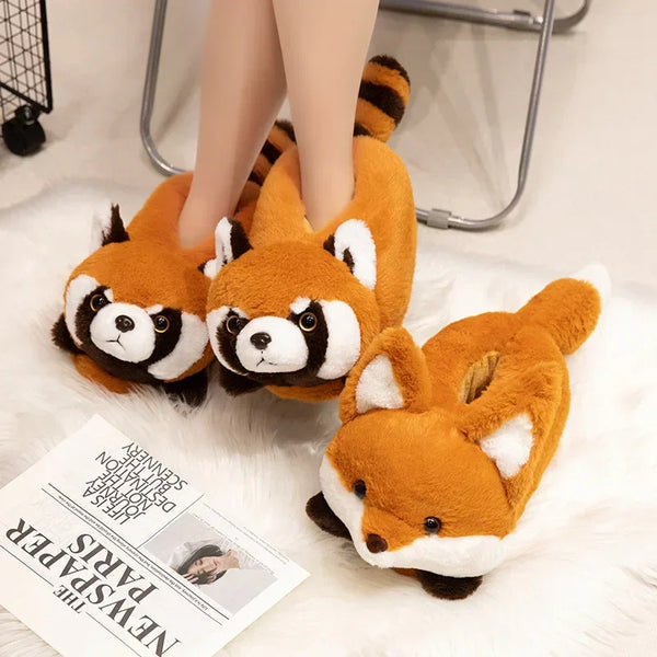 Fox and Panda Bag with Cotton Slippers Plush Indoor Slippers