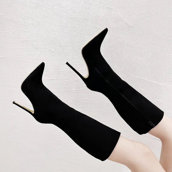 Street Style Pointed Toe Women Knee High Boots Sexy Thin High Heels Shoes
