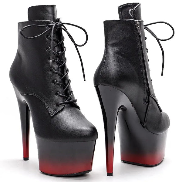 Botas modernas de tacón alto con plataforma para mujer, parte superior de PU, 17 cm/7 pulgadas, para fiesta