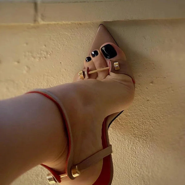 summer new black sexy fashion slim heel buckle strap