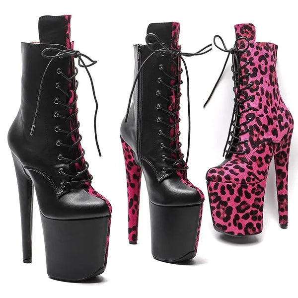 Botas modernas de tacón alto con plataforma para mujer, de 17 cm/7 pulgadas, con parte superior de PU y colores variados para fiesta