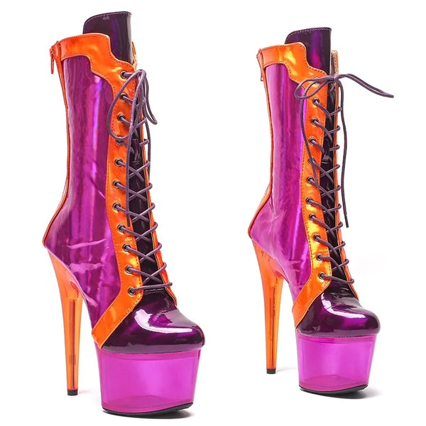 Botas modernas de tacón alto para fiesta con plataforma de 17 cm/7 pulgadas de altura para mujer