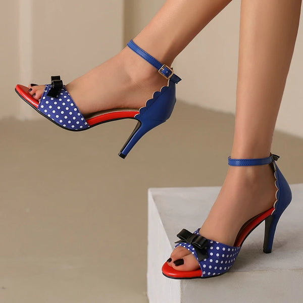 High Heel Shoes Open Toe Thin High Heel Ladies Sandals PU Leather Buckle Mixed Color Dress Fashion Women Shoes