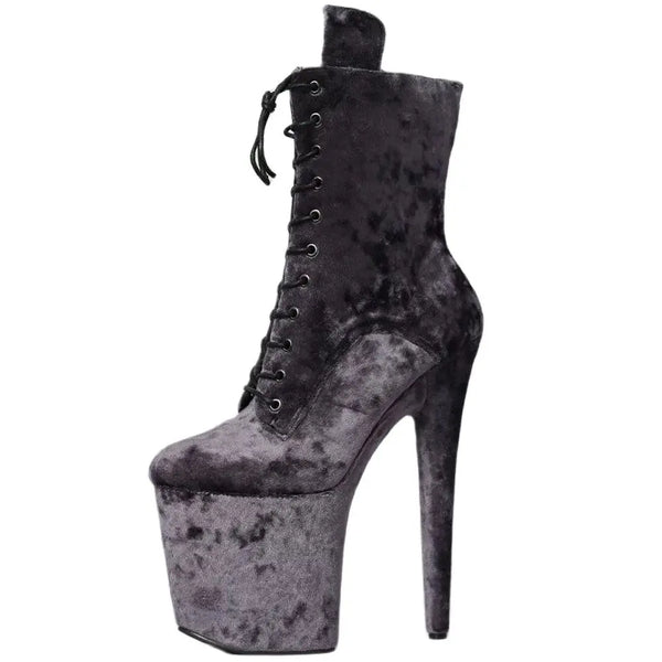 Suede Pole Dance Boots Women 8Inch Extreme High Heel Platform Booties
