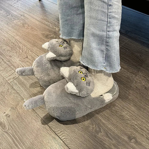 Pantuflas de gato para mujer, zapatos cálidos de invierno