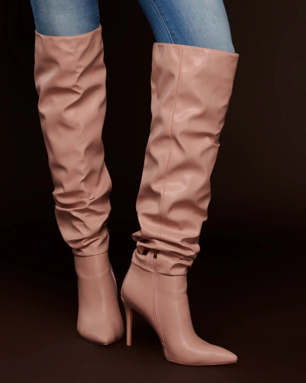 Women Pointed Toe Pink Over The Knee High Boot