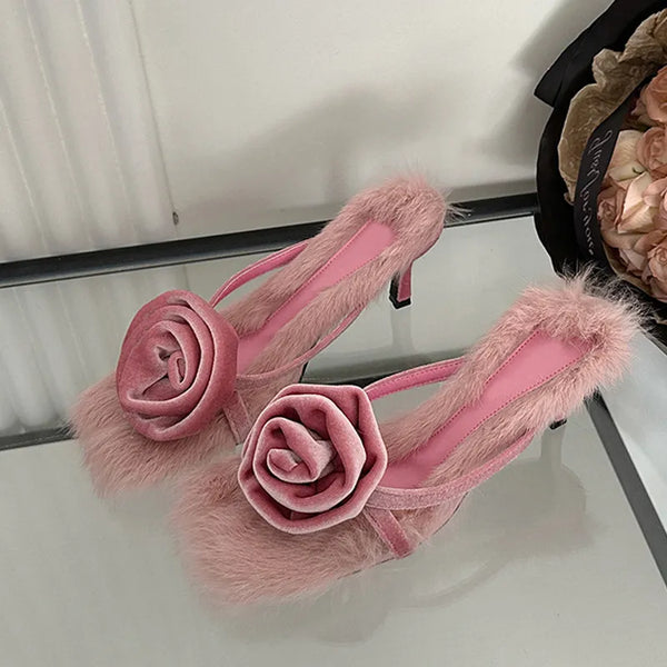 New Chic Rose Flowers Pinch Narrow Band Slippers Women Slides Shoes