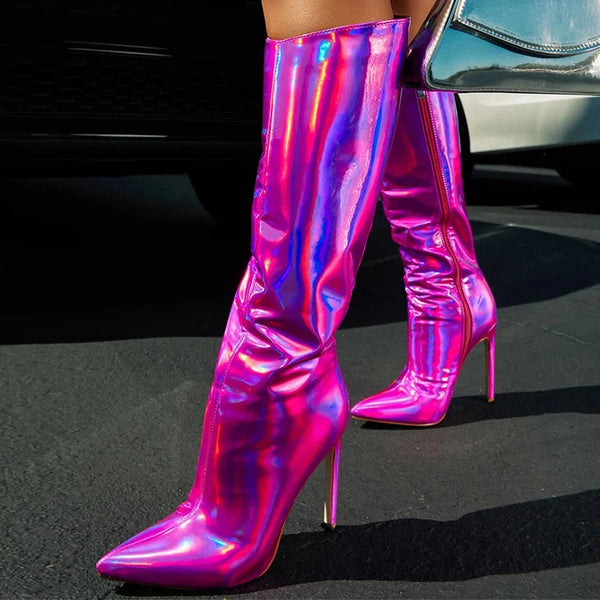 Sexy Runway Mirror Patent Leather Women Knee High Boots Autumn Winter Shoes