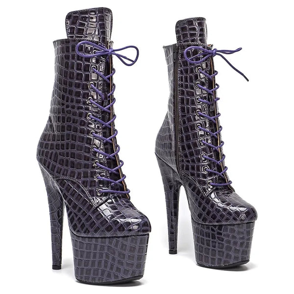 Botas modernas de tacón alto con plataforma para mujer, parte superior de PU, 17 cm/7 pulgadas, para fiesta